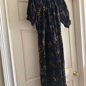 Sea New York Velvet Midi Dress - Deep violet, dark navy and Gold Floral